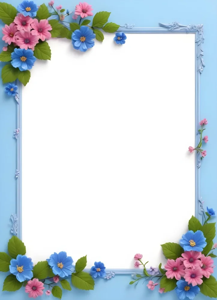 3d Model A Frame With Blue And Pink Flowers On A Light Blue Background Figure Octane Render Volumetric Highly Detailed Videogame Aesthetic 91 9ae3