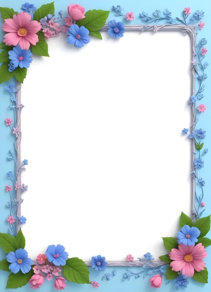 3d Model A Frame With Blue And Pink Flowers On A Light Blue Background Figure Octane Render Volumetric Highly Detailed Videogame Aesthetic 93 06b1