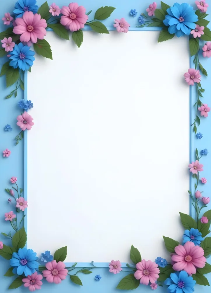 3d Model A Frame With Blue And Pink Flowers On A Light Blue Background Figure Octane Render Volumetric Highly Detailed Videogame Aesthetic 97 9dcd