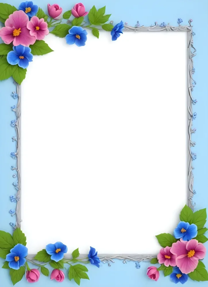 3d Model A Frame With Blue And Pink Flowers On A Light Blue Background Figure Octane Render Volumetric Highly Detailed Videogame Aesthetic 98 Af03