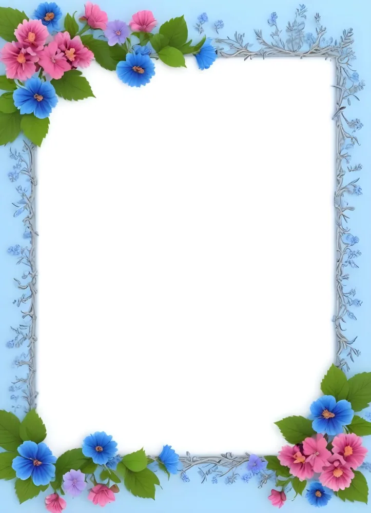 3d Model A Frame With Blue And Pink Flowers On A Light Blue Background Figure Octane Render Volumetric Highly Detailed Videogame Aesthetic 99 8e69