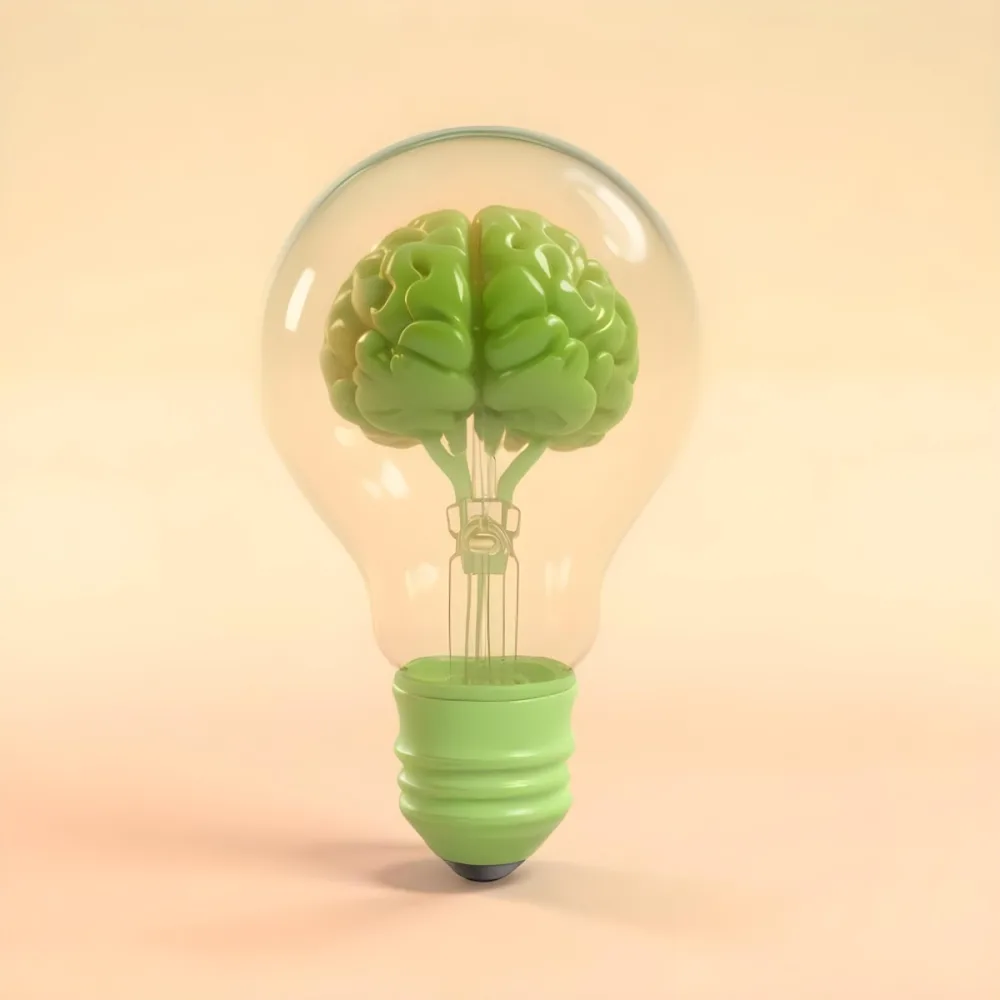 3d Model A Green Brain Inside A Light Bulb With A Green Base The Background Is A Plain Light Orange Color Figure Octane Render Volumetric Highly Detailed Videogame Aesthetic 10 9331