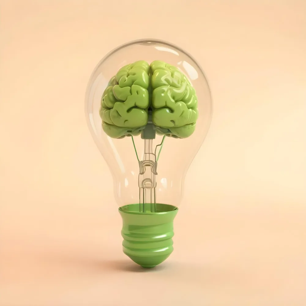 3d Model A Green Brain Inside A Light Bulb With A Green Base The Background Is A Plain Light Orange Color Figure Octane Render Volumetric Highly Detailed Videogame Aesthetic 12 55e0