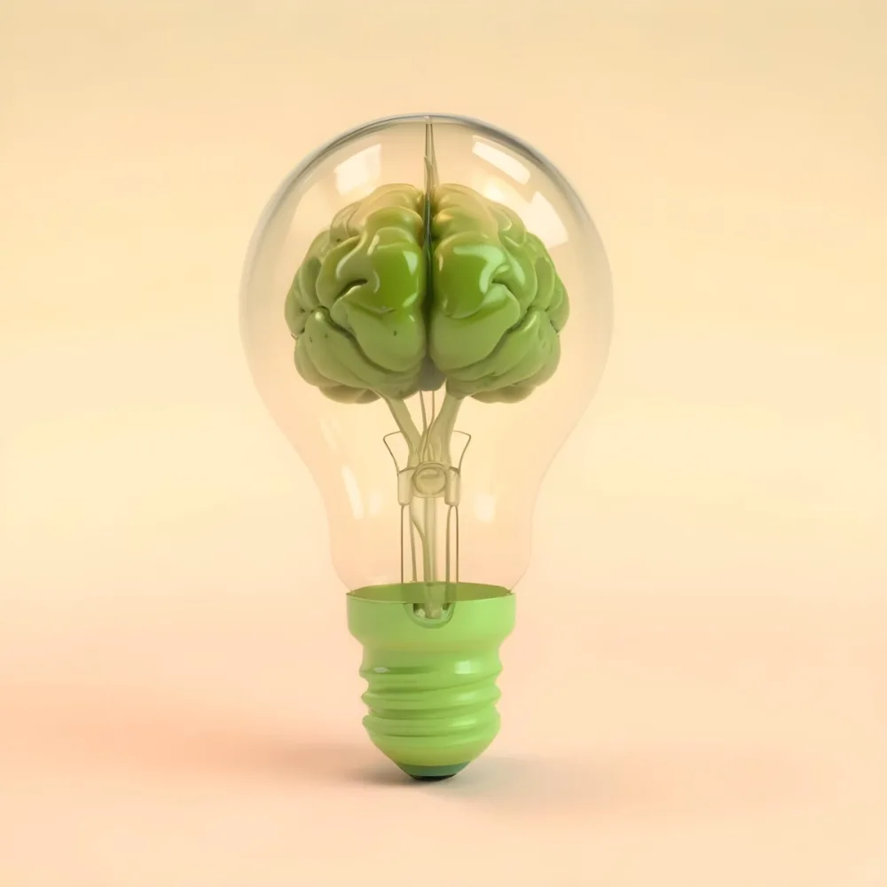 3d Model A Green Brain Inside A Light Bulb With A Green Base The Background Is A Plain Light Orange Color Figure Octane Render Volumetric Highly Detailed Videogame Aesthetic 22 10cc