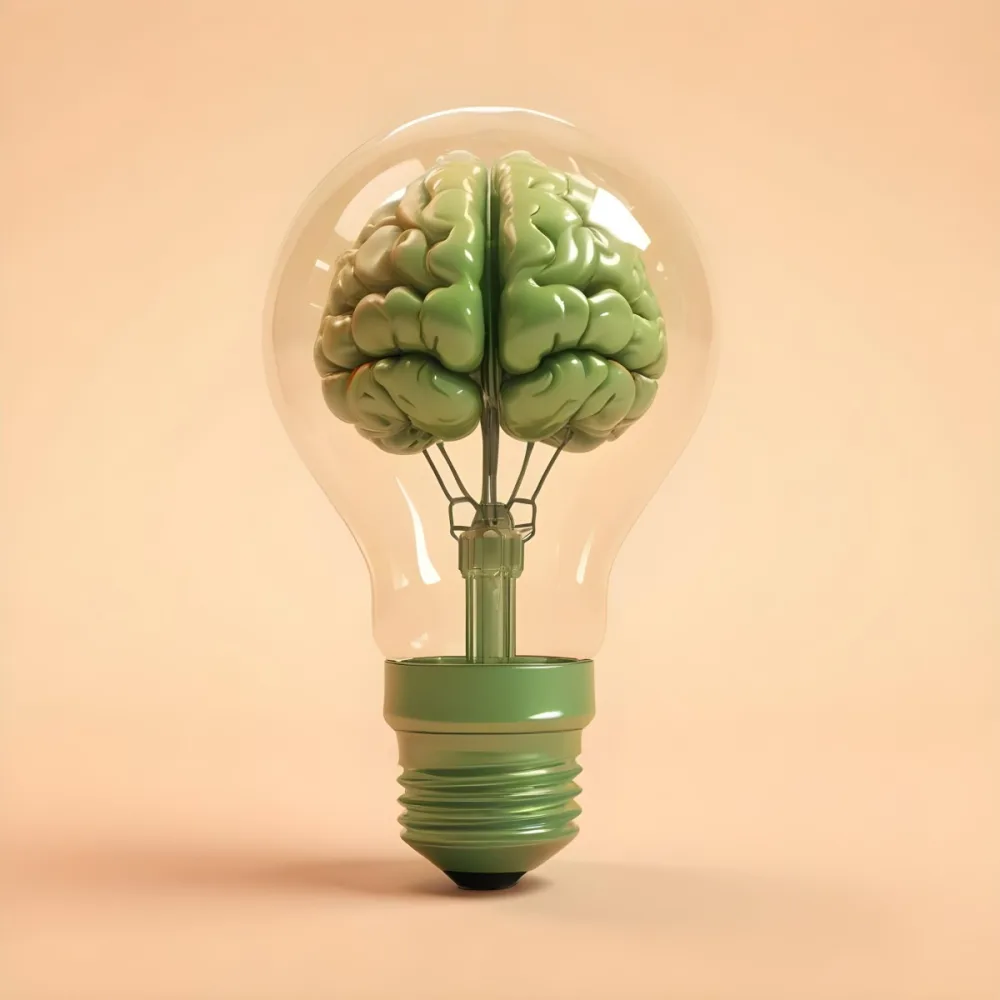 3d Model A Green Brain Inside A Light Bulb With A Green Base The Background Is A Plain Light Orange Color Figure Octane Render Volumetric Highly Detailed Videogame Aesthetic 26 427e