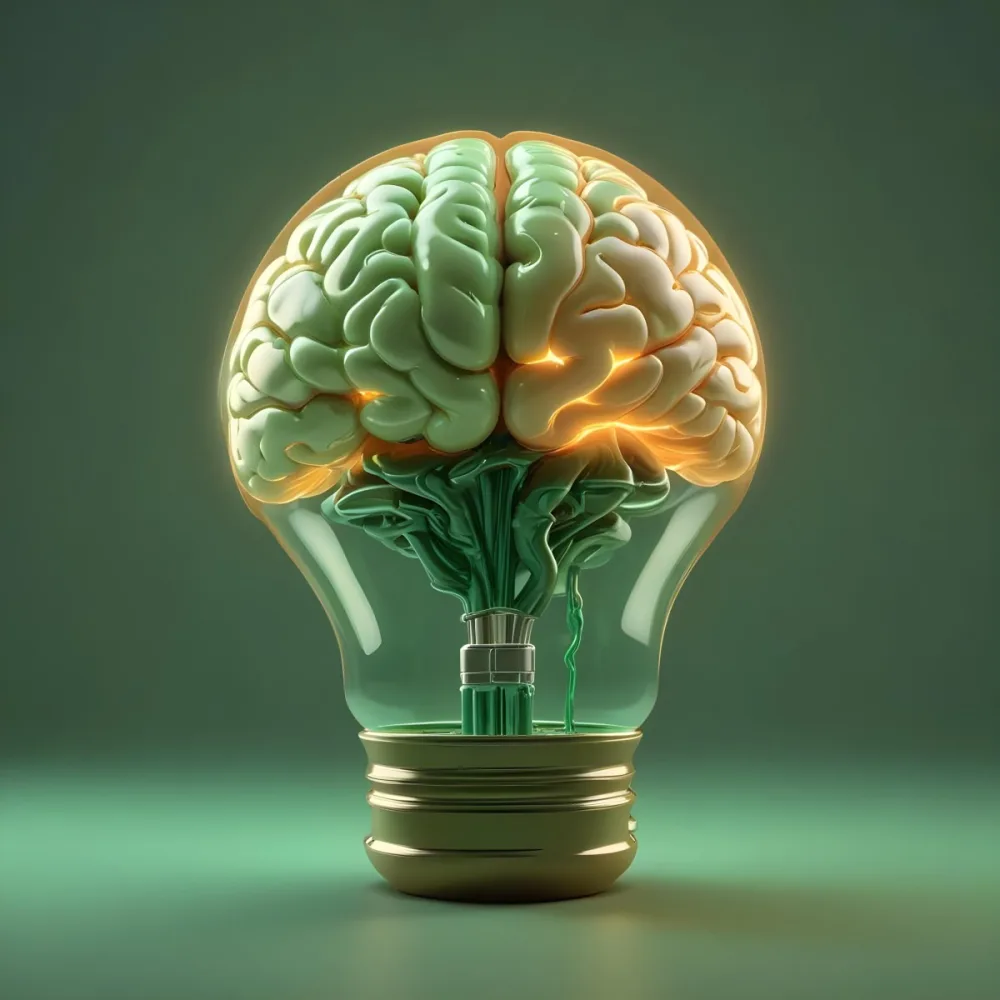3d Model A Green Brain Inside A Light Bulb With A Green Base The Background Is A Plain Light Orange Color Figure Octane Render Volumetric Highly Detailed Videogame Aesthetic 27 3131