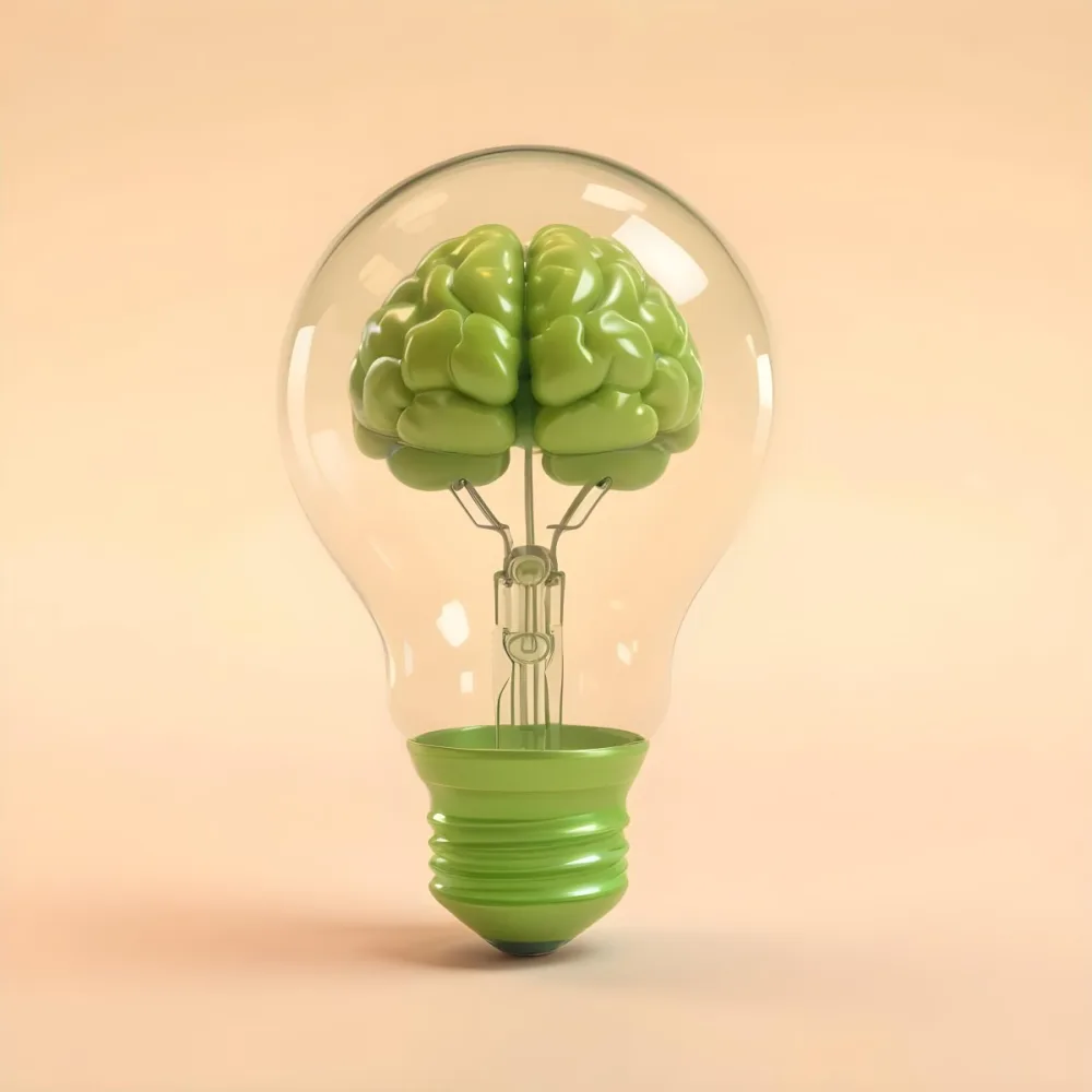 3d Model A Green Brain Inside A Light Bulb With A Green Base The Background Is A Plain Light Orange Color Figure Octane Render Volumetric Highly Detailed Videogame Aesthetic 28 8b52