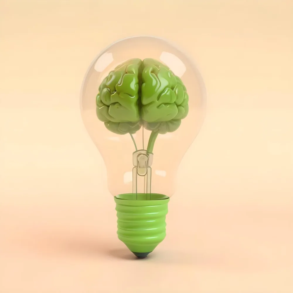 3d Model A Green Brain Inside A Light Bulb With A Green Base The Background Is A Plain Light Orange Color Figure Octane Render Volumetric Highly Detailed Videogame Aesthetic 30 853e