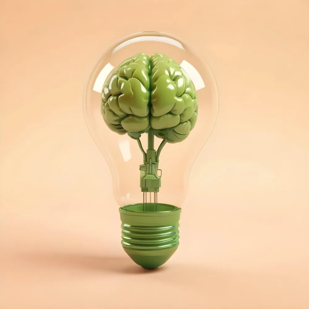 3d Model A Green Brain Inside A Light Bulb With A Green Base The Background Is A Plain Light Orange Color Figure Octane Render Volumetric Highly Detailed Videogame Aesthetic 31 0cf0