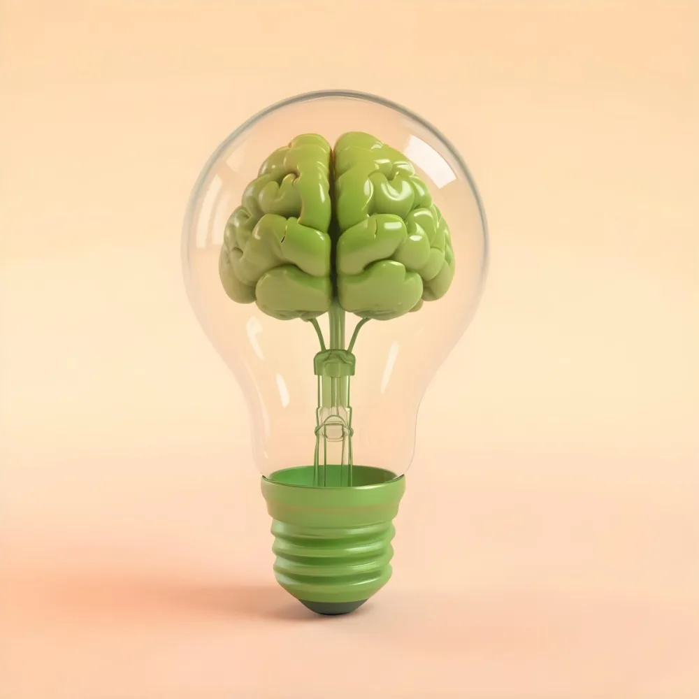 3d Model A Green Brain Inside A Light Bulb With A Green Base The Background Is A Plain Light Orange Color Figure Octane Render Volumetric Highly Detailed Videogame Aesthetic 4 7613