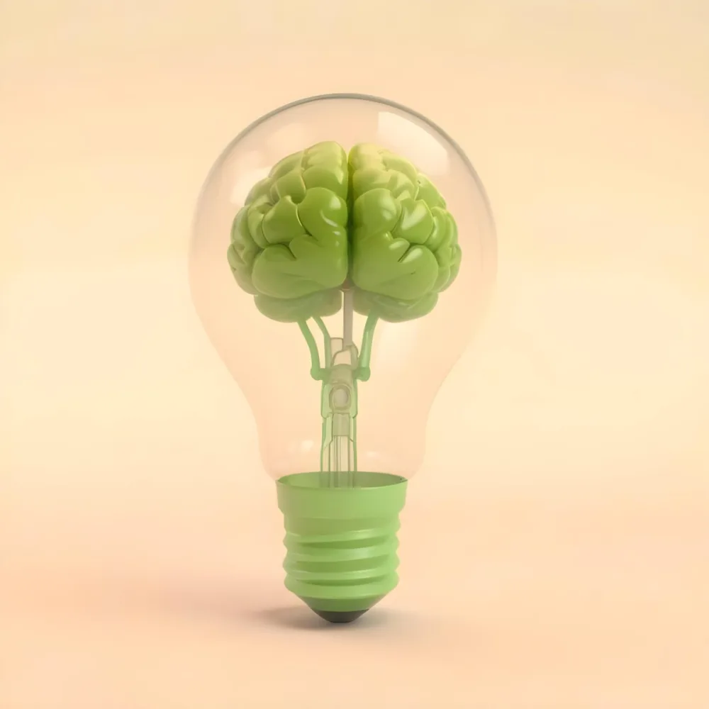 3d Model A Green Brain Inside A Light Bulb With A Green Base The Background Is A Plain Light Orange Color Figure Octane Render Volumetric Highly Detailed Videogame Aesthetic 5 9fca
