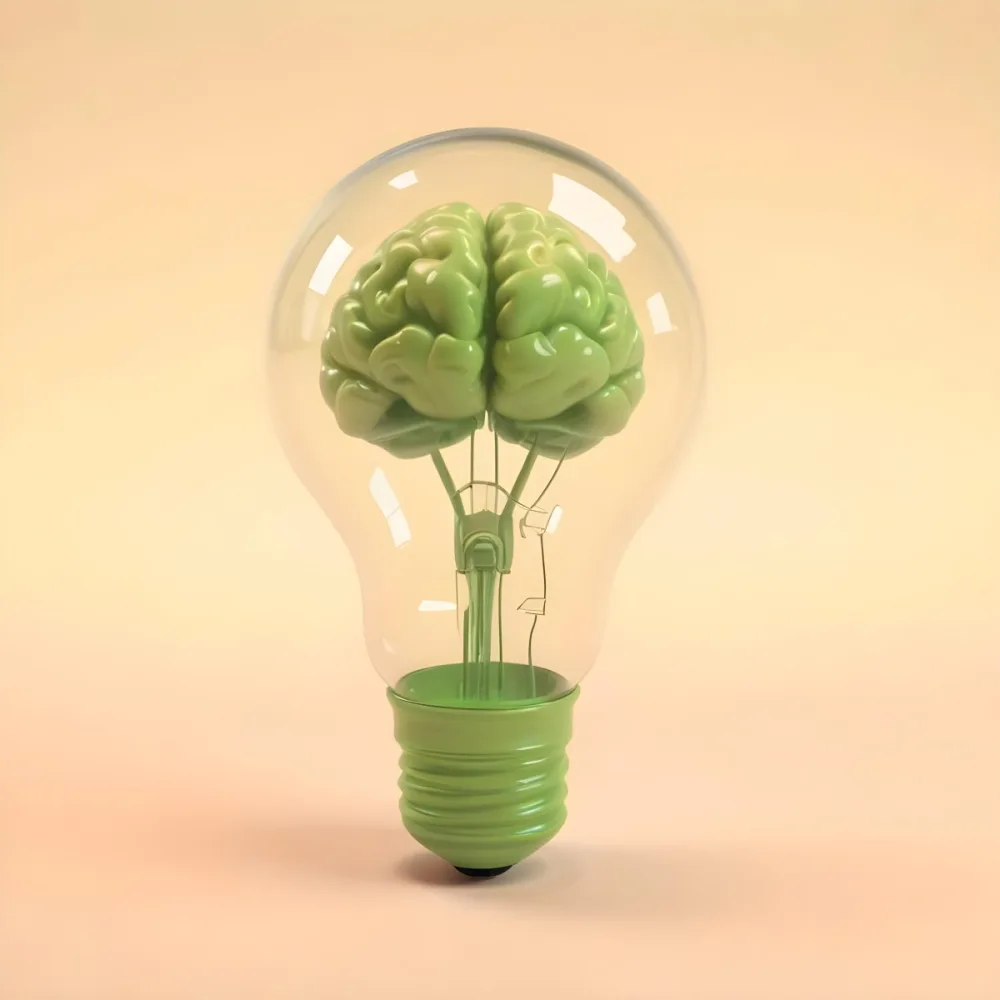 3d Model A Green Brain Inside A Light Bulb With A Green Base The Background Is A Plain Light Orange Color Figure Octane Render Volumetric Highly Detailed Videogame Aesthetic 9 9ef5