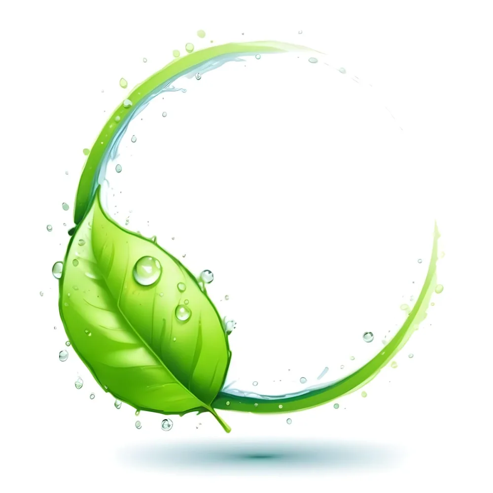 3d Model A Green Leaf With Water Drops And A Green Circle Around It White Background Nature Concept Organic Ecology Environment Freshness Growth Health Natural Figure Octane Render Volumetric Highly Detailed 10 B688