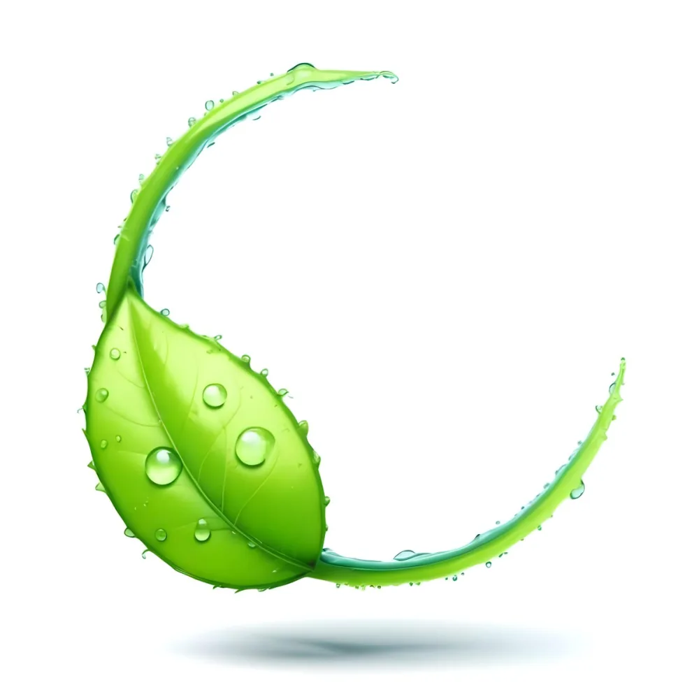 3d Model A Green Leaf With Water Drops And A Green Circle Around It White Background Nature Concept Organic Ecology Environment Freshness Growth Health Natural Figure Octane Render Volumetric Highly Detailed 16 D454