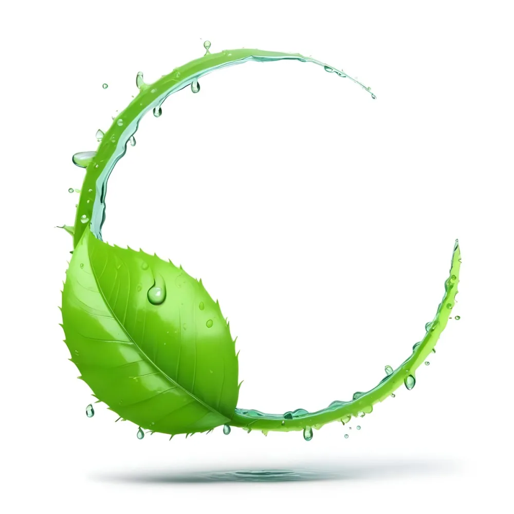 3d Model A Green Leaf With Water Drops And A Green Circle Around It White Background Nature Concept Organic Ecology Environment Freshness Growth Health Natural Figure Octane Render Volumetric Highly Detailed 30 5b42