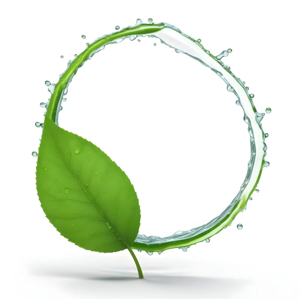 3d Model A Green Leaf With Water Drops And A Green Circle Around It White Background Nature Concept Organic Ecology Environment Freshness Growth Health Natural Figure Octane Render Volumetric Highly Detailed 32 062c