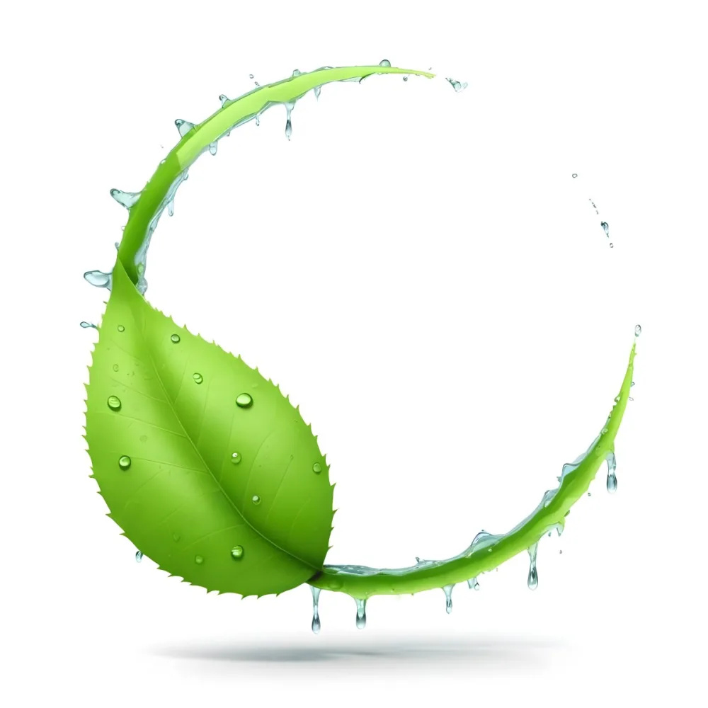3d Model A Green Leaf With Water Drops And A Green Circle Around It White Background Nature Concept Organic Ecology Environment Freshness Growth Health Natural Figure Octane Render Volumetric Highly Detailed 4 04e1