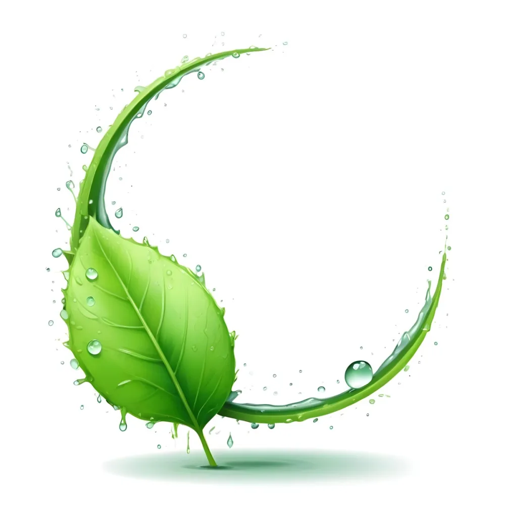 3d Model A Green Leaf With Water Drops And A Green Circle Around It White Background Nature Concept Organic Ecology Environment Freshness Growth Health Natural Figure Octane Render Volumetric Highly Detailed 5 735a
