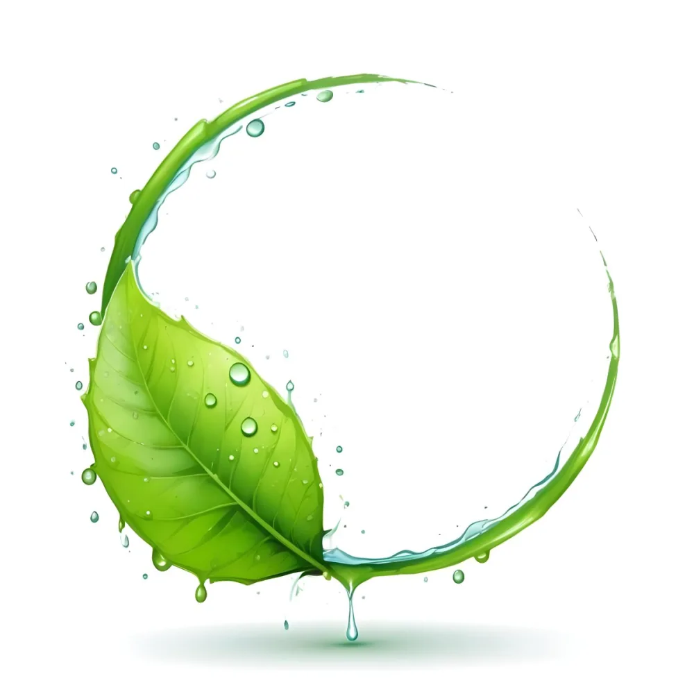 3d Model A Green Leaf With Water Drops And A Green Circle Around It White Background Nature Concept Organic Ecology Environment Freshness Growth Health Natural Figure Octane Render Volumetric Highly Detailed 6 732f
