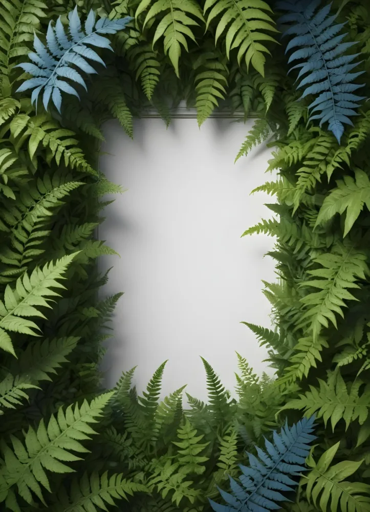 3d Model A Light Background With Decorative Green Leaves And Ferns Arranged At The Corners Creating A Frame Like Effect The Leaves Vary In Shape And Size With Some Featuring Hints Of Blue And Yellow Accents The Cente 6 D0dc