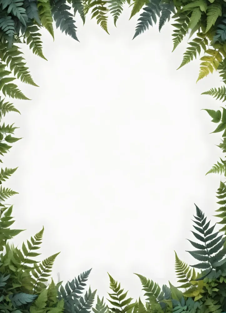 3d Model A Light Background With Decorative Green Leaves And Ferns Arranged At The Corners Creating A Frame Like Effect The Leaves Vary In Shape And Size With Some Featuring Hints Of Blue And Yellow Accents The Cente 9 6c29