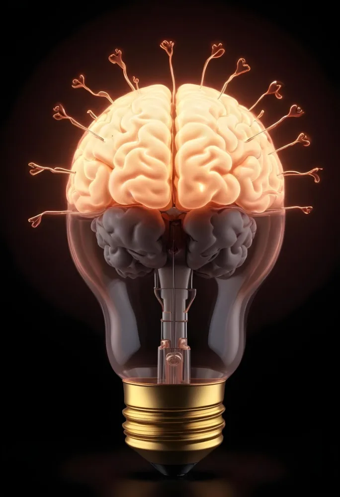 3d Model A Light Bulb With A Brain Inside The Brain Is Glowing The Background Is Black Figure Octane Render Volumetric Highly Detailed Videogame Aesthetic 22 050d