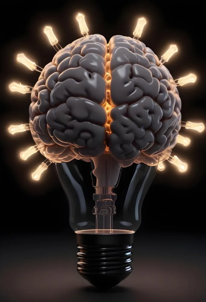 3d Model A Light Bulb With A Brain Inside The Brain Is Glowing The Background Is Black Figure Octane Render Volumetric Highly Detailed Videogame Aesthetic 32 70d4
