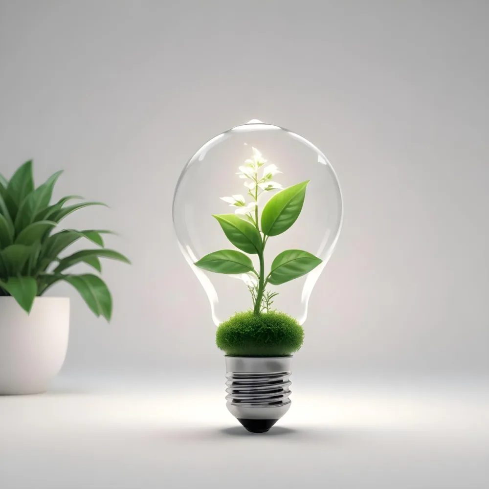 3d Model A Light Bulb With A Green Plant Inside The Bulb Is White And The Plant Is Green The Background Is White Figure Octane Render Volumetric Highly Detailed Videogame Aesthetic 8 3edf