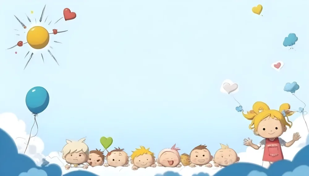 3d Model A Row Of Cartoon Children With Various Hairstyles And Expressions Some Holding Toys Against A Light Blue Background With Simple Clouds And Hearts Figure Octane Render Volumetric Highly Detailed Videogame 6 2b7a