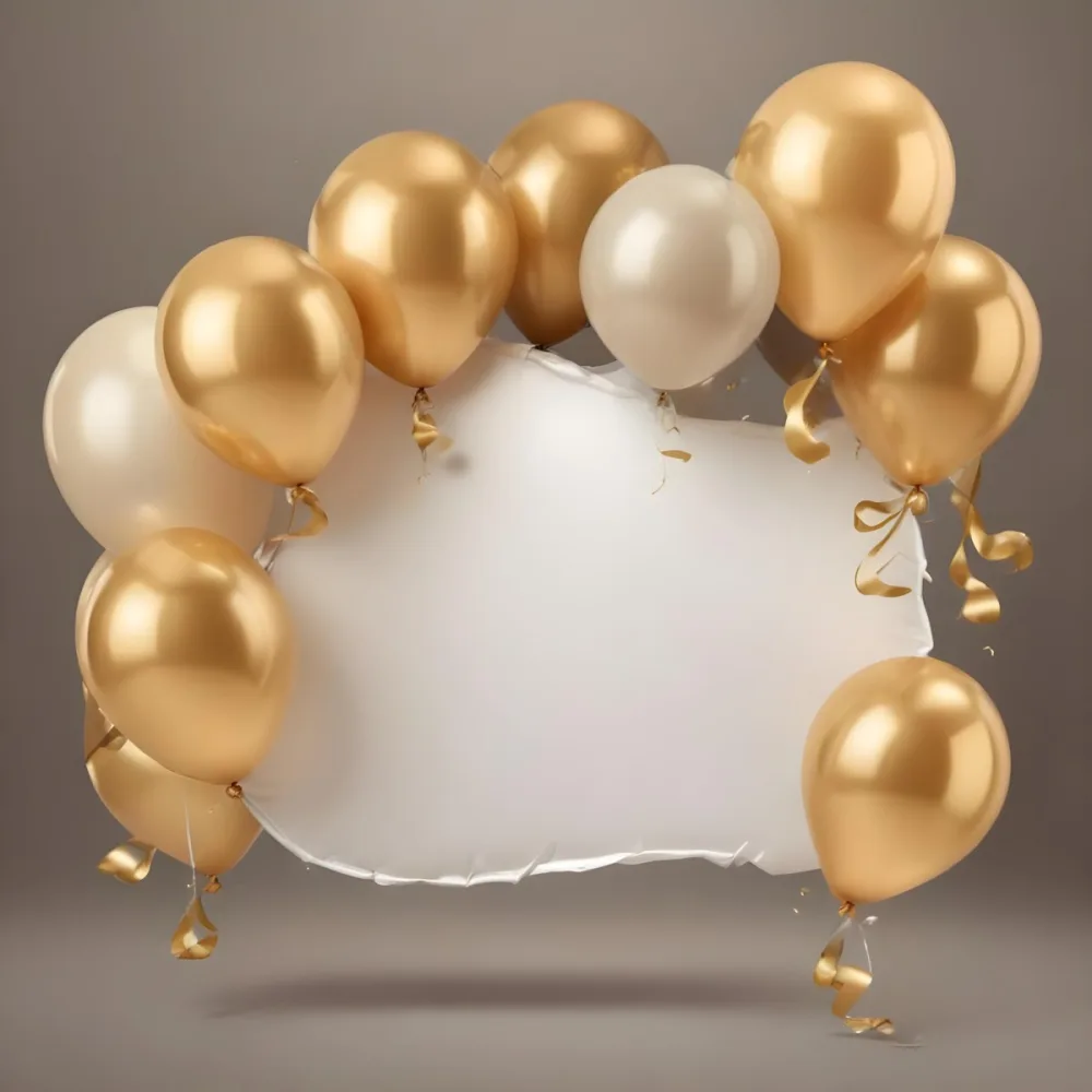A Wreath Made Of Gold And White Balloons Floating