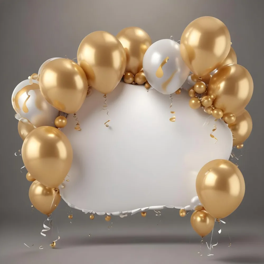 3d Model A Wreath Made Of Gold And White Balloons Floating Against A Gray Background Figure Octane Render Volumetric Highly Detailed Videogame Aesthetic 36 5ab4