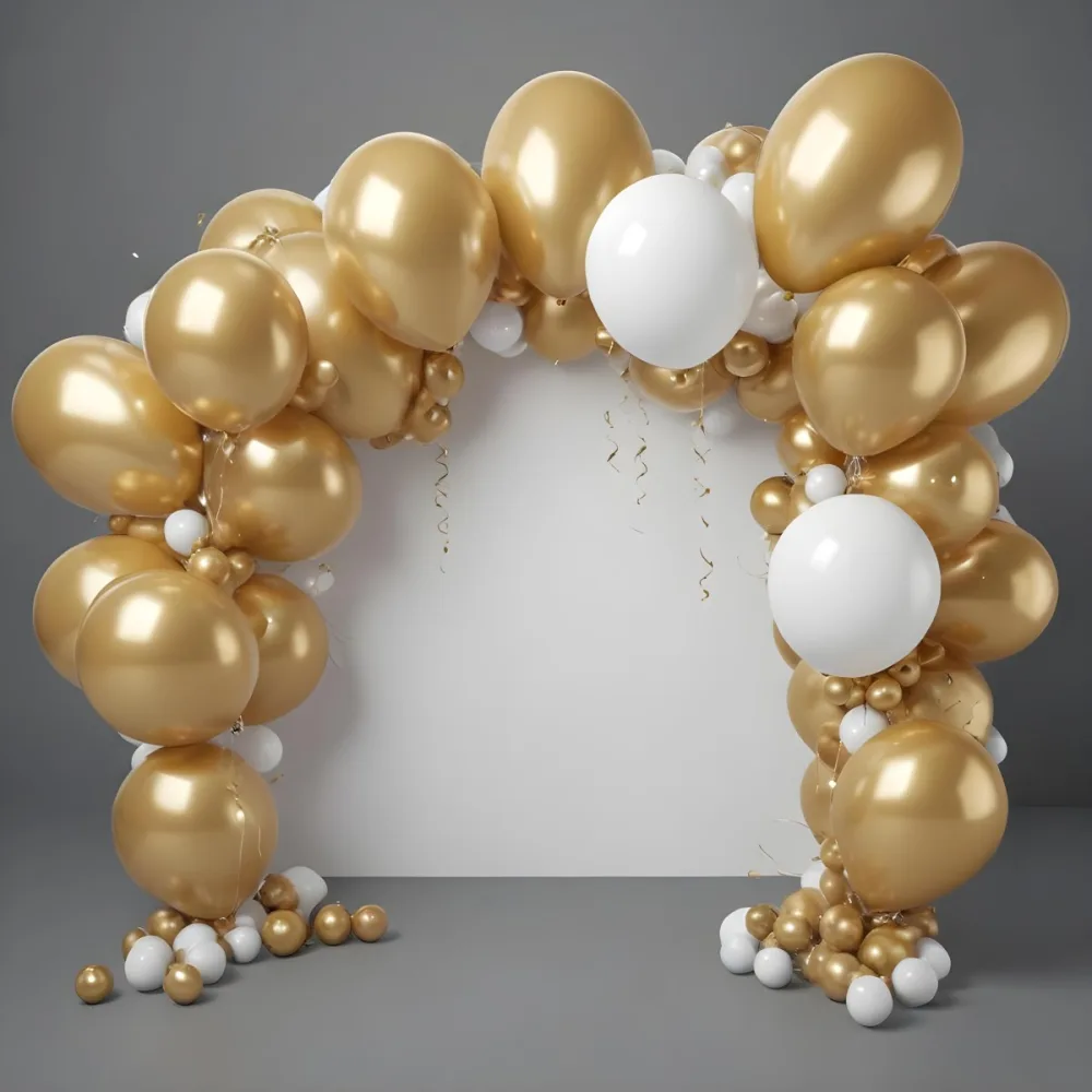 3d Model A Wreath Made Of Gold And White Balloons Floating Against A Gray Background Figure Octane Render Volumetric Highly Detailed Videogame Aesthetic 37 8d58