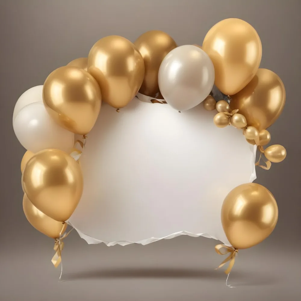 3d Model A Wreath Made Of Gold And White Balloons Floating Against A Gray Background Figure Octane Render Volumetric Highly Detailed Videogame Aesthetic 39 C787