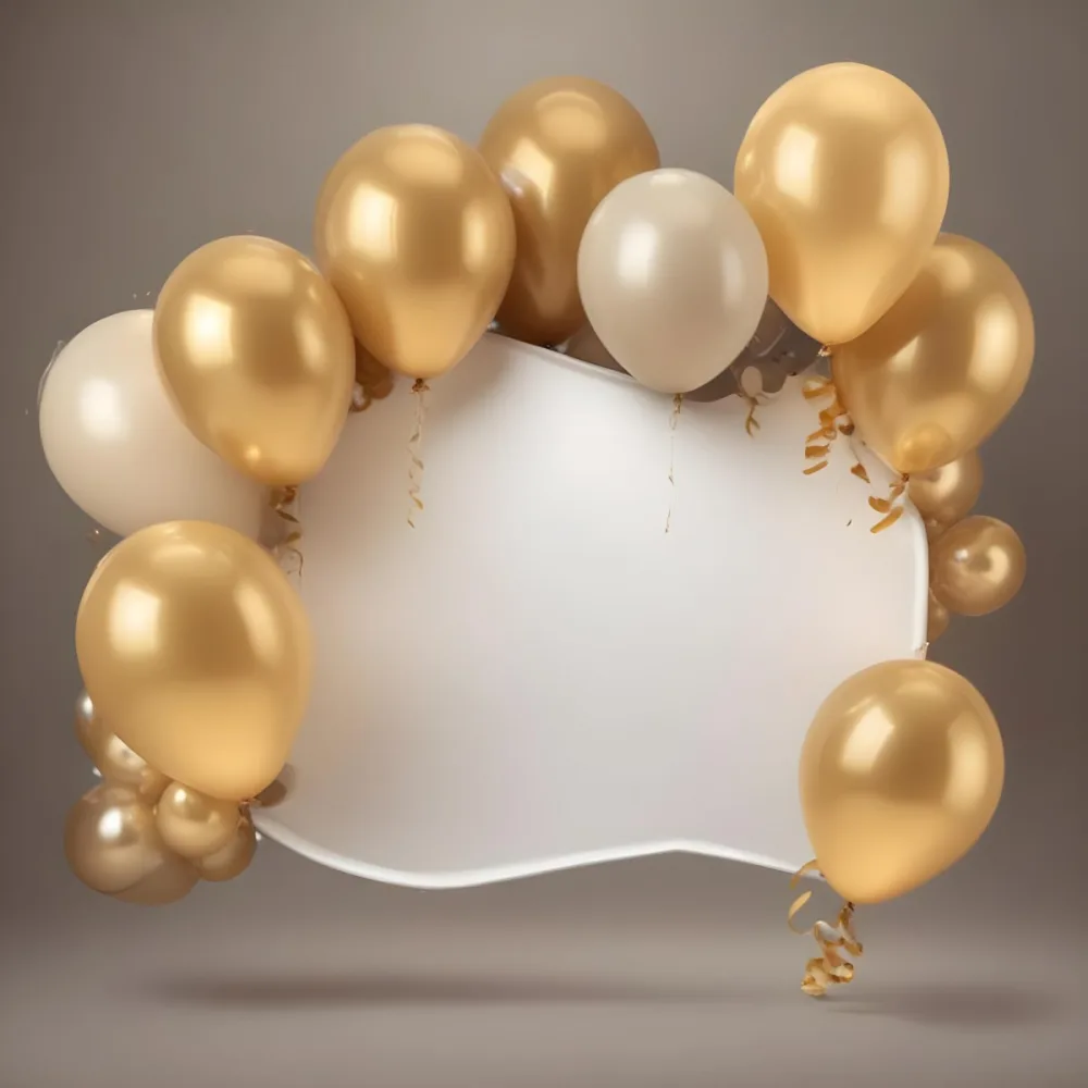 3d Model A Wreath Made Of Gold And White Balloons Floating Against A Gray Background Figure Octane Render Volumetric Highly Detailed Videogame Aesthetic 4 Fcfa