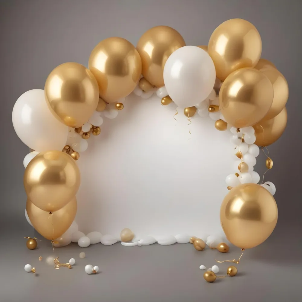 3d Model A Wreath Made Of Gold And White Balloons Floating Against A Gray Background Figure Octane Render Volumetric Highly Detailed Videogame Aesthetic 6 9fb3