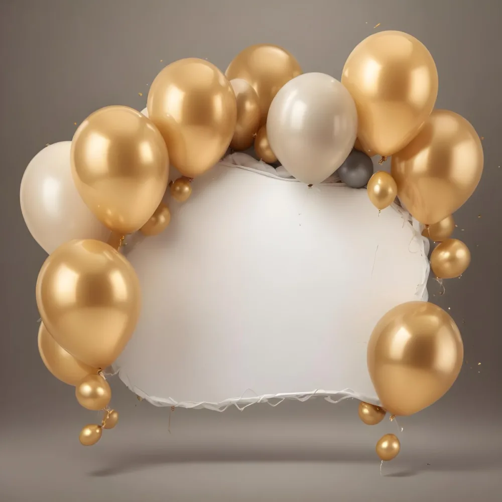 3d Model A Wreath Made Of Gold And White Balloons Floating Against A Gray Background Figure Octane Render Volumetric Highly Detailed Videogame Aesthetic 7 5ec1
