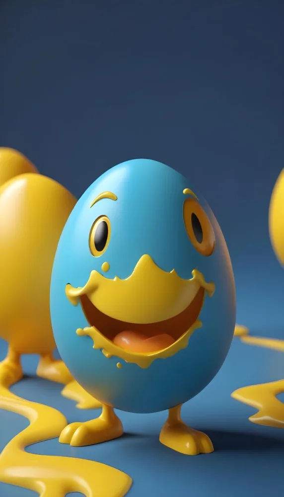 3d Model A Yellow Egg With A Smiling Face And Yellow Eyes On A Blue Background Figure Octane Render Volumetric Highly Detailed Videogame Aesthetic 16 8761