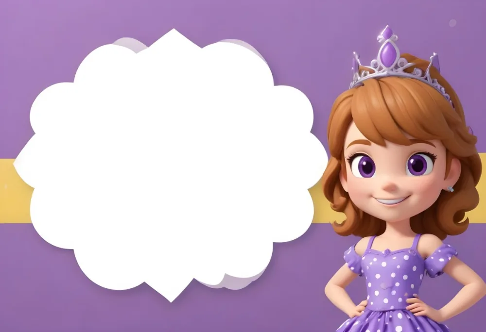 3d Model A Young Girl With Light Brown Hair Wearing A Tiara And A Purple Dress Smiling And Posing With Her Right Hand On Her Hip The Background Is Purple With White Polka Dots And A Blank White Area For Text Figure 6 8a41