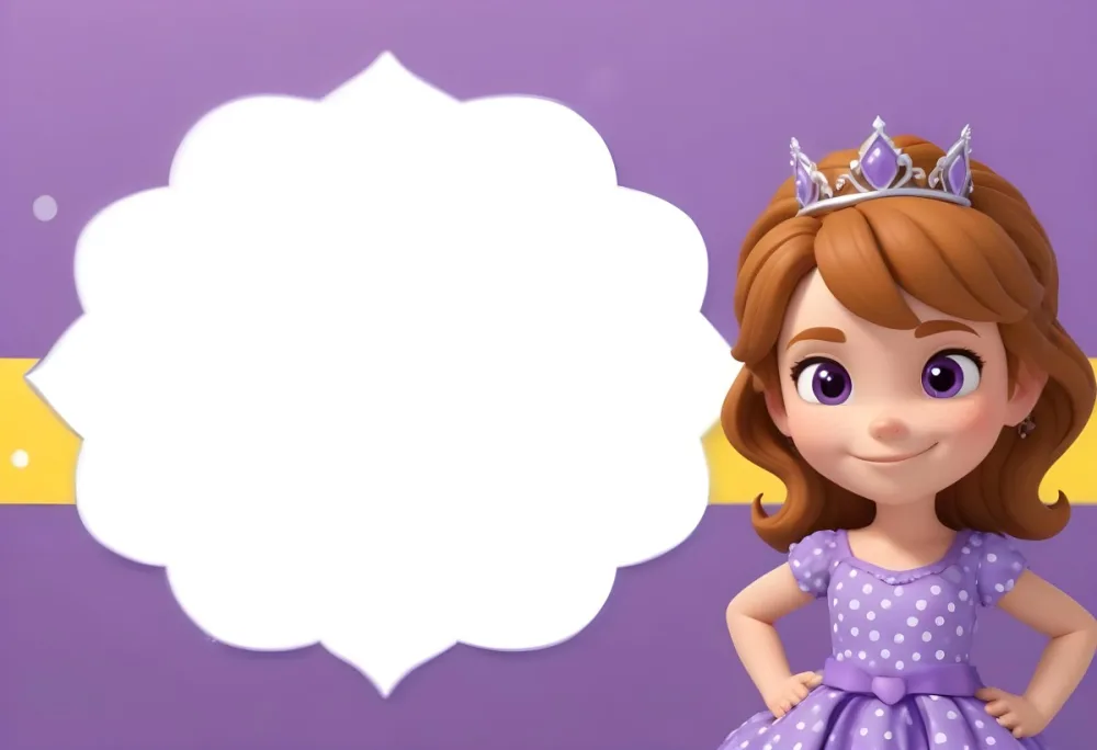 3d Model A Young Girl With Light Brown Hair Wearing A Tiara And A Purple Dress Smiling And Posing With Her Right Hand On Her Hip The Background Is Purple With White Polka Dots And A Blank White Area For Text Figure 7 4348