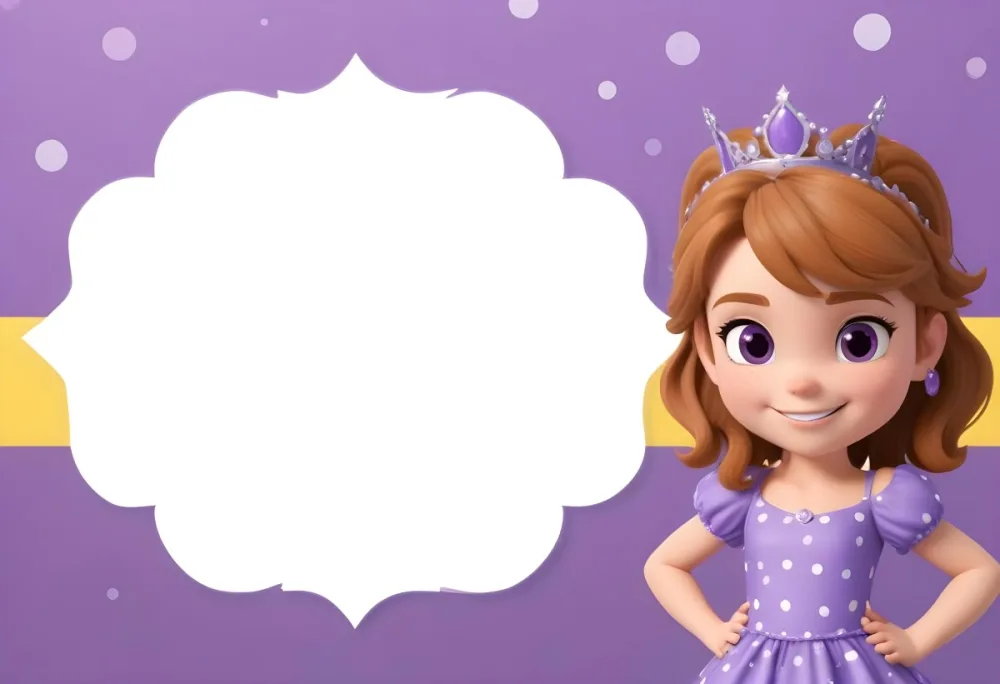 3d Model A Young Girl With Light Brown Hair Wearing A Tiara And A Purple Dress Smiling And Posing With Her Right Hand On Her Hip The Background Is Purple With White Polka Dots And A Blank White Area For Text Figure 8 8942