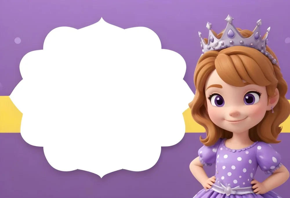 3d Model A Young Girl With Light Brown Hair Wearing A Tiara And A Purple Dress Smiling And Posing With Her Right Hand On Her Hip The Background Is Purple With White Polka Dots And A Blank White Area For Text Figure 9 158b
