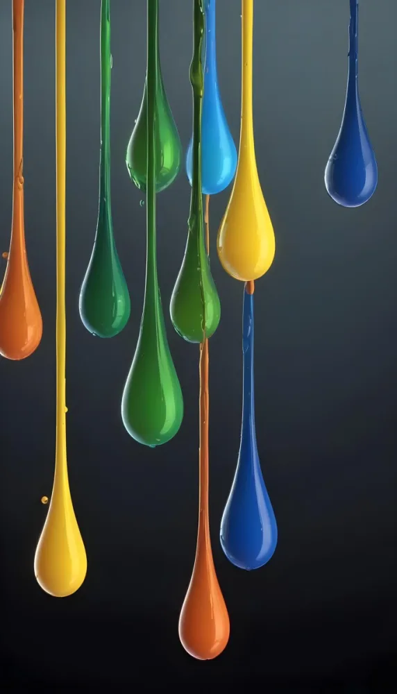 3d Model Colorful Glossy Liquid Drops Hanging From The Ceiling Vibrant Hues Of Blue Green Gray And Orange Smooth And Reflective Surfaces Minimalist Composition Dark Gray Background Figure Octane Render Volu 13 B475