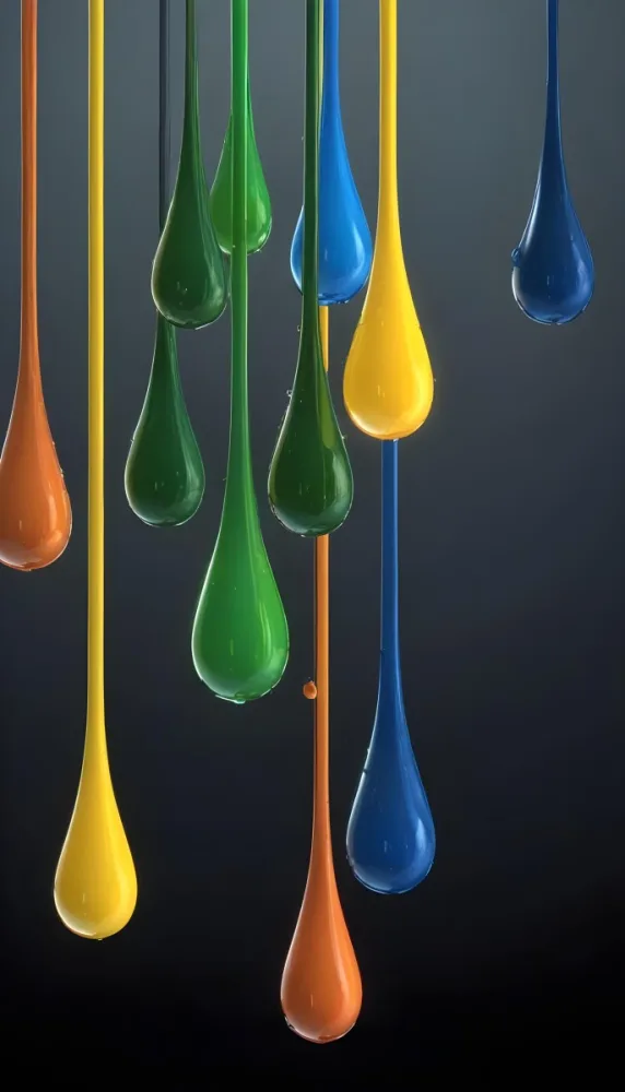 3d Model Colorful Glossy Liquid Drops Hanging From The Ceiling Vibrant Hues Of Blue Green Gray And Orange Smooth And Reflective Surfaces Minimalist Composition Dark Gray Background Figure Octane Render Volu 23 8426