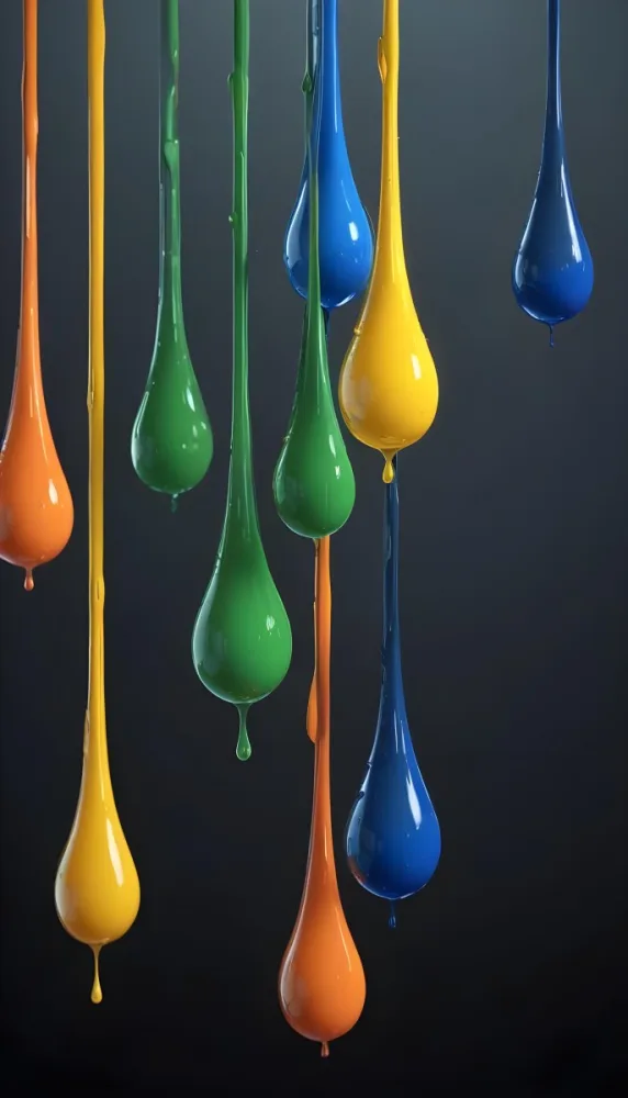 3d Model Colorful Glossy Liquid Drops Hanging From The Ceiling Vibrant Hues Of Blue Green Gray And Orange Smooth And Reflective Surfaces Minimalist Composition Dark Gray Background Figure Octane Render Volu 7 9be8