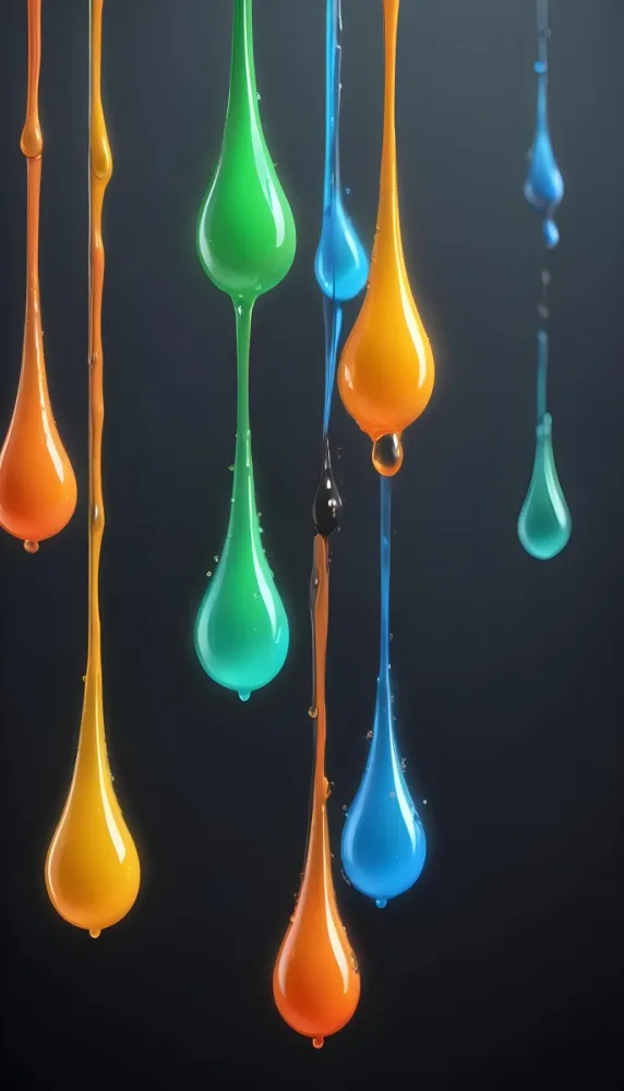 3d Model Colorful Glossy Liquid Drops Hanging From The Ceiling Vibrant Hues Of Blue Green Gray And Orange Smooth And Reflective Surfaces Minimalist Composition Dark Gray Background Figure Octane Render Volu 9 43b8