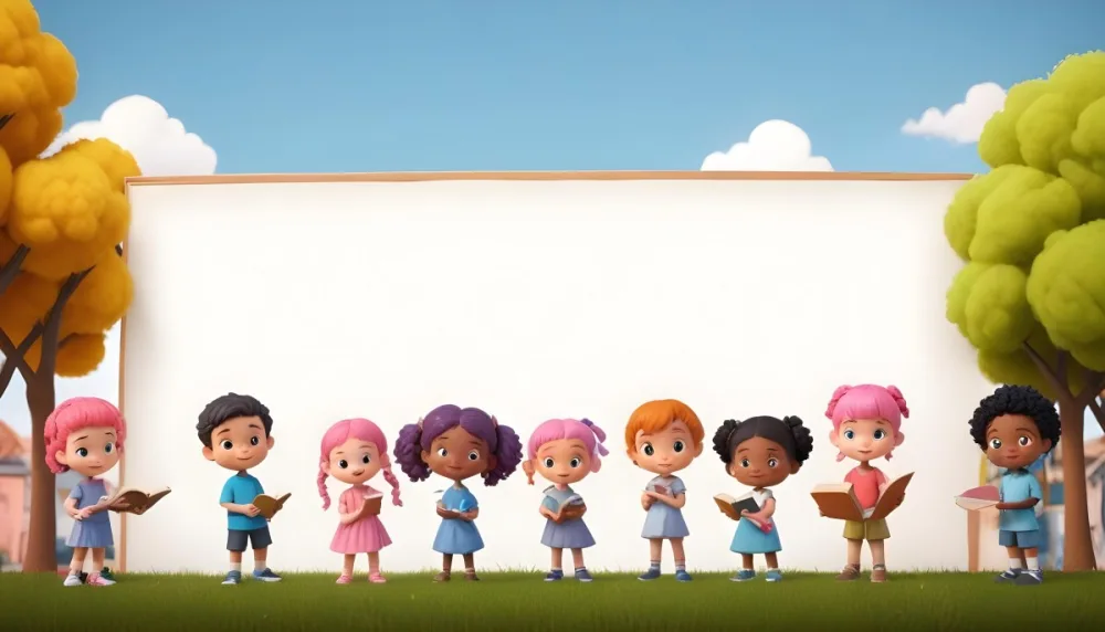 3d Model Eight Children Standing In A Line Varying In Age From Around 5 To 8 Years Old They Include A Girl With Light Skin And Blue Hair Holding A Book A Boy With Pink Hair In Pigtails Wearing A Pink Dress A Girl 4 D79c