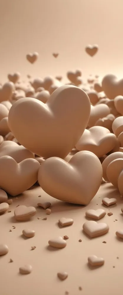 3d Model Many Light Brown Hearts Of Different Sizes Floating In A Light Brown Background Some Of Them Are In Focus And Some Are Blurred Figure Octane Render Volumetric Highly Detailed Videogame Aesthetic 13 384d