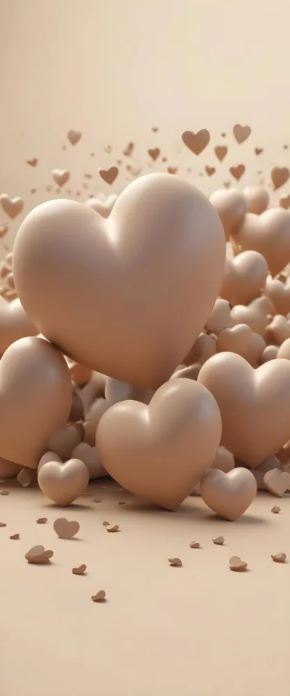 3d Model Many Light Brown Hearts Of Different Sizes Floating In A Light Brown Background Some Of Them Are In Focus And Some Are Blurred Figure Octane Render Volumetric Highly Detailed Videogame Aesthetic 24 F7bf