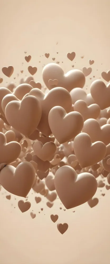 3d Model Many Light Brown Hearts Of Different Sizes Floating In A Light Brown Background Some Of Them Are In Focus And Some Are Blurred Figure Octane Render Volumetric Highly Detailed Videogame Aesthetic 28 1492
