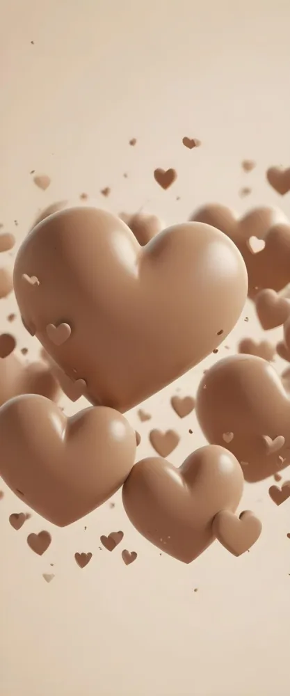 3d Model Many Light Brown Hearts Of Different Sizes Floating In A Light Brown Background Some Of Them Are In Focus And Some Are Blurred Figure Octane Render Volumetric Highly Detailed Videogame Aesthetic 34 0719